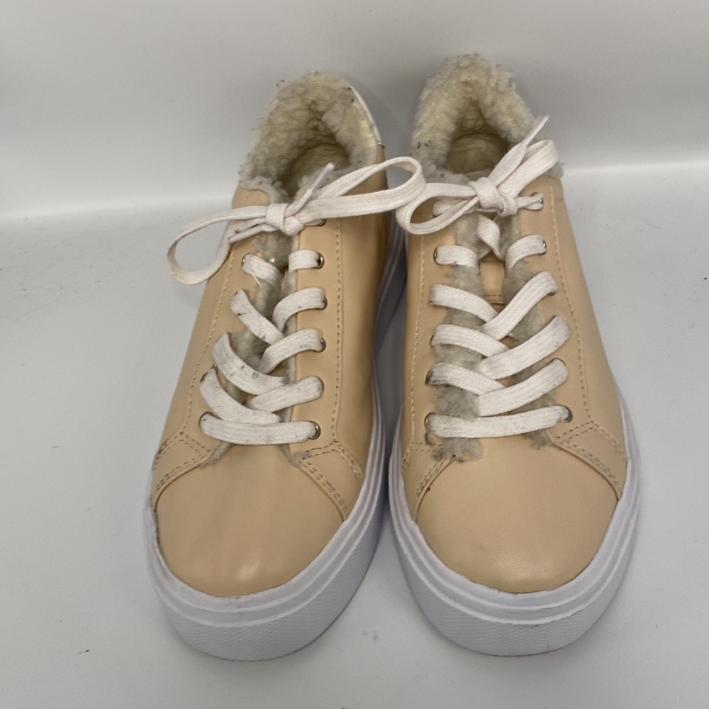 Schutz Leather Sneaker Shearling Fleece Lined Shoes Size 8 Beige Neutral Cozy - Picture 4 of 8